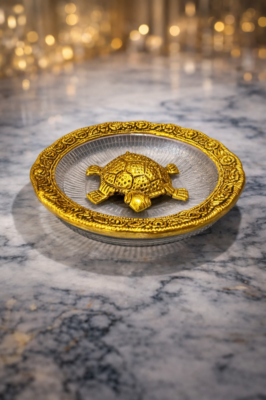 Premium Kachua Plate | Feng Shui Tortoise with Decorative Plate | Vastu Gift