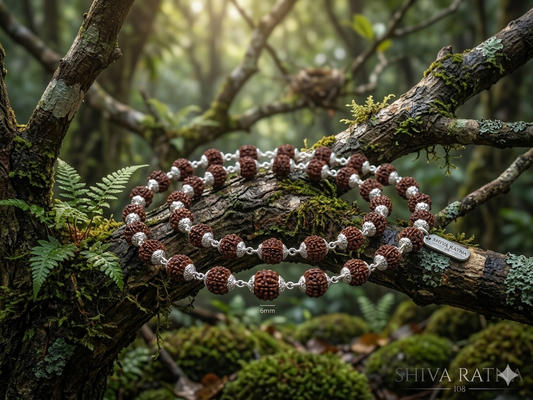 Silver Cap Rudraksha Mala | 5 Mukhi 6mm