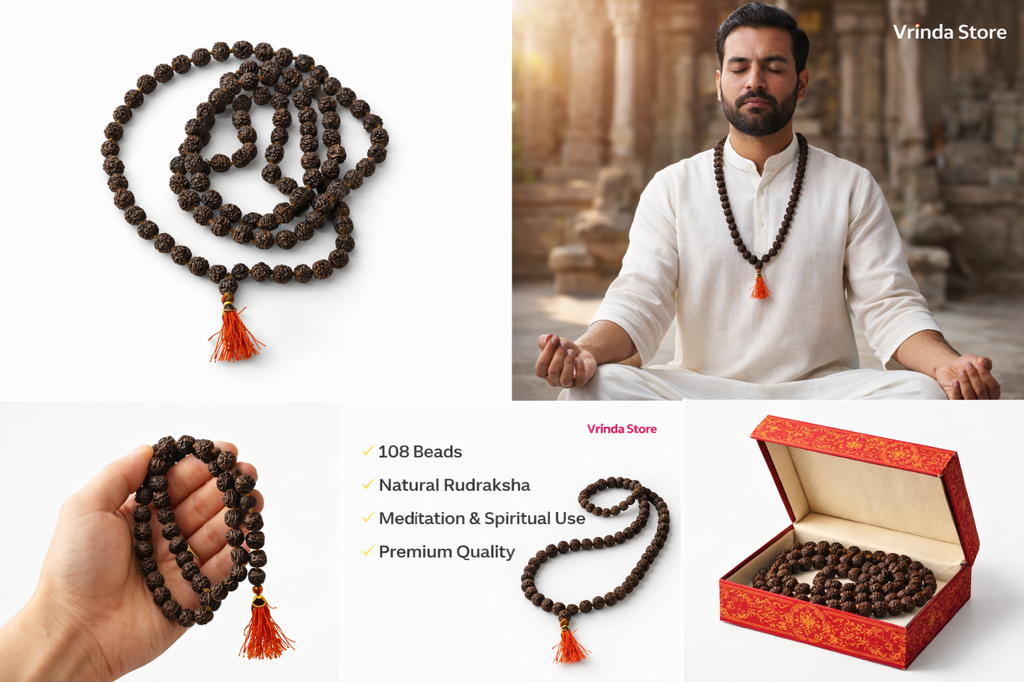 5 Mukhi Black Rudraksha Mala | 108 Beads | Original Certified