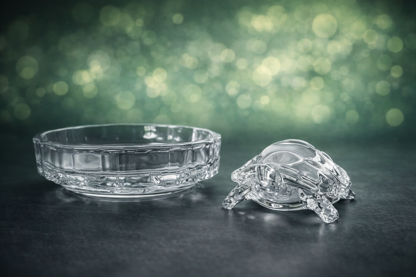 Crystal Glass Turtle Showpiece & Decorative Tray Set 🐢