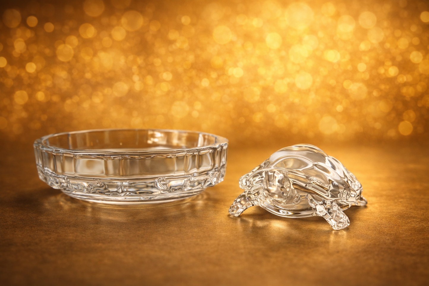 Crystal Glass Turtle Showpiece & Decorative Tray Set 🐢